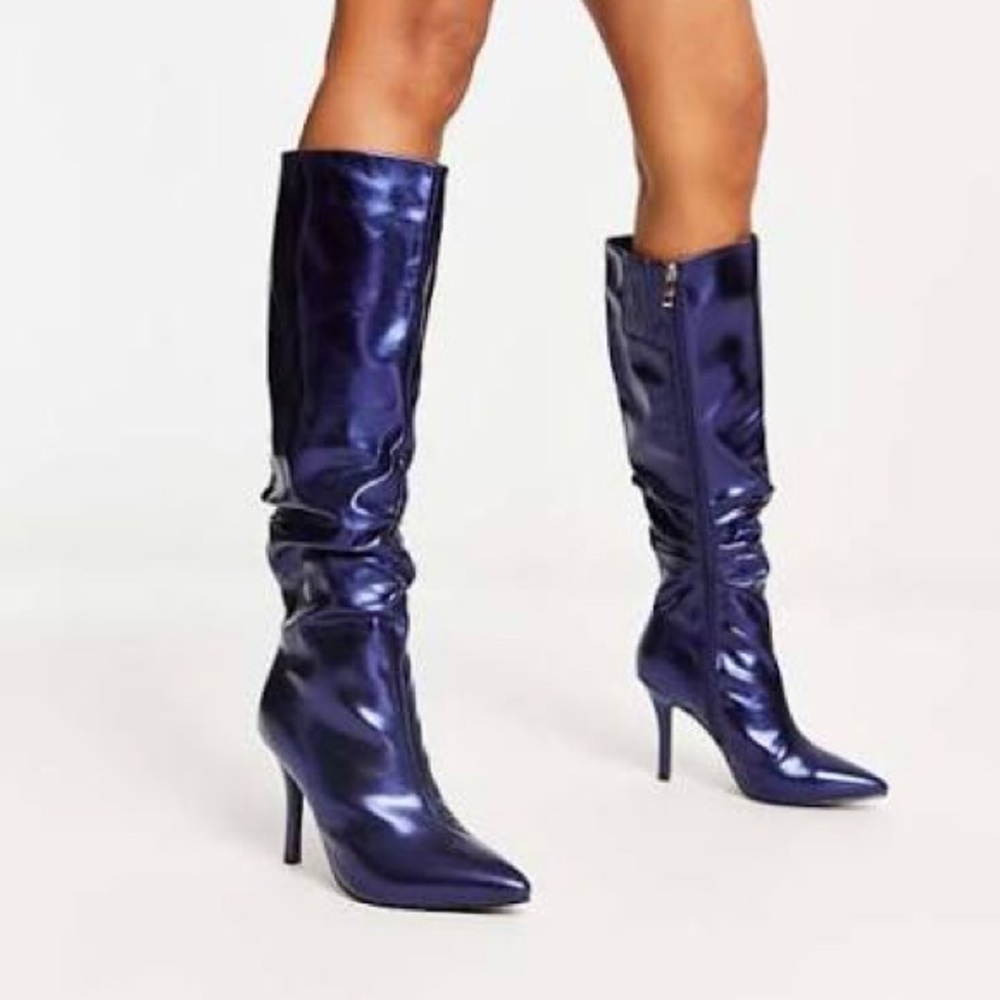 ASOS Shiny Blue Heeled Boots